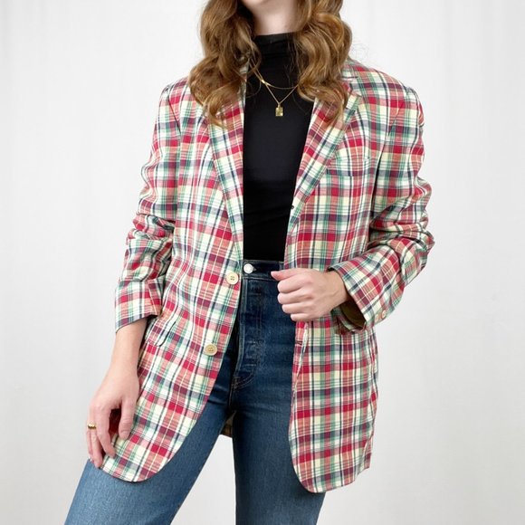 Vintage Jackets & Blazers - Vintage Union Made Oversized Long Plaid Check Blazer Jacket Coat Preppy Academia